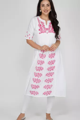  embroidered muslin ethnic dress a-line kurti multicolor