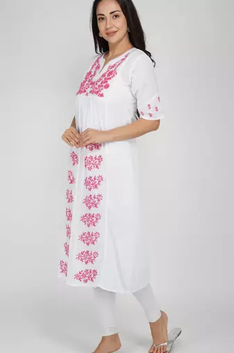 embroidered muslin ethnic dress a-line kurti multicolor