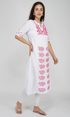  embroidered muslin ethnic dress a-line kurti multicolor 5