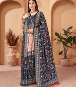 Multicolor digital printed pashmina saree with shawl
