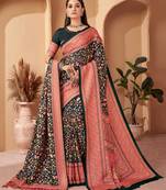 Multicolor digital printed pashmina saree with shawl
