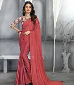 Coral sequence with digital printed silk moss designer saree with blouse