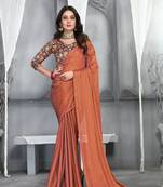Orange sequence with digital printed silk moss designer saree with blouse