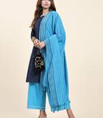 Women's cotton kurta plazzo dupatta set - graceful lace detailing and comfortable 3/4 sleeve