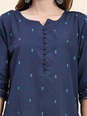 Women's cotton kurta plazzo dupatta set - graceful lace detailing and comfortable 3/4 sleeve 2