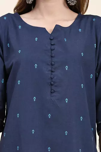 Women's cotton kurta plazzo dupatta set - graceful lace detailing and comfortable 3/4 sleeve