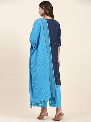 Women's cotton kurta plazzo dupatta set - graceful lace detailing and comfortable 3/4 sleeve 3