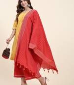 Women's cotton kurta plazzo dupatta set - graceful lace detailing and comfortable 3/4 sleeve
