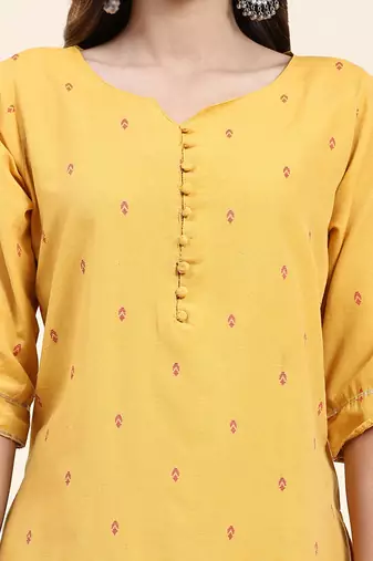 Women's cotton kurta plazzo dupatta set - graceful lace detailing and comfortable 3/4 sleeve