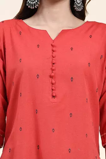 Women's cotton kurta plazzo dupatta set - graceful lace detailing and comfortable 3/4 sleeve