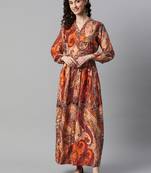Indibelle rayon orange paisley print a-line dress