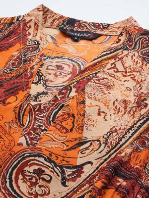 Indibelle rayon orange paisley print a-line dress 4