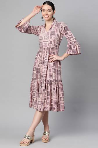 Indibelle rayon purple abstract print dress