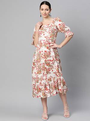 rayon white floral print dress 1