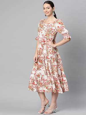 rayon white floral print dress 2