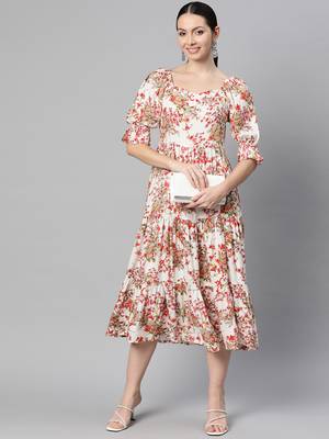 rayon white floral print dress 5