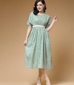 Indibelle stripe print cotton lurex belted flared dress