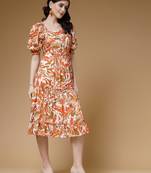 Indibelle abstract print rayon flared dress