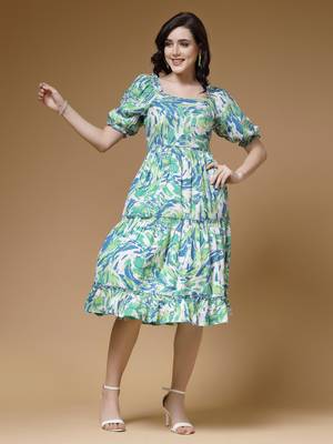 multi abstract print rayon flared dress 1