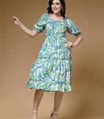 Indibelle multi abstract print rayon flared dress