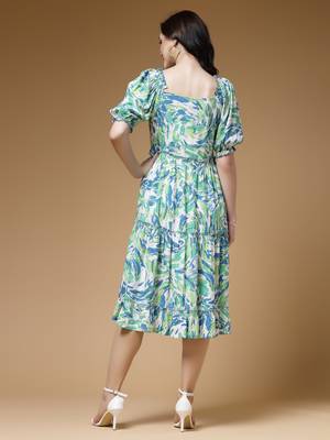 multi abstract print rayon flared dress 3