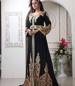 Black moroccan designer embroidery maxi long luxury kaftan