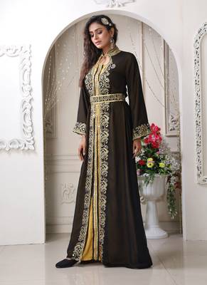 Brown Georgette Stone Work Kaftan 1