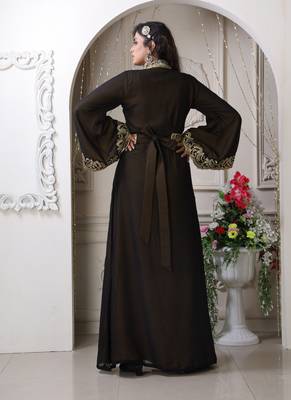 Brown Georgette Stone Work Kaftan 4