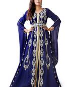 Women dark blue designer islamic moroccan style hand beaded wedding takchita kaftan