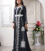 Women dark grey designer embroidery farasha party wear wedding kaftan