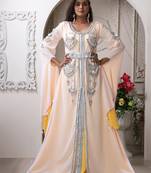 Women white designer wedding hand beaded shell work special events kaftan