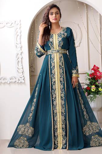 Arabic bottle green wedding designer moroccan kaftan
