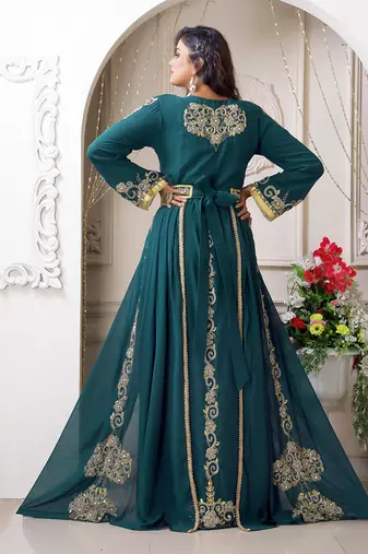 Arabic bottle green wedding designer moroccan kaftan