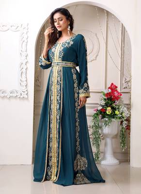 Arabic bottle green wedding designer moroccan kaftan 3