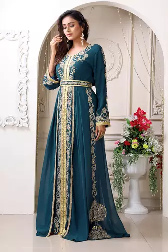 Arabic bottle green wedding designer moroccan kaftan