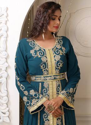 Arabic bottle green wedding designer moroccan kaftan 4