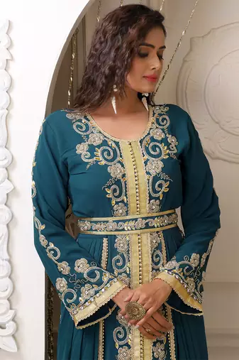 Arabic bottle green wedding designer moroccan kaftan