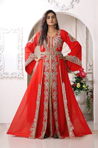 Designer hand beaded long sleeve moroccan party wedding kaftan