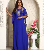 Royal blue designer arabic embroidery takchita kaftan for womens