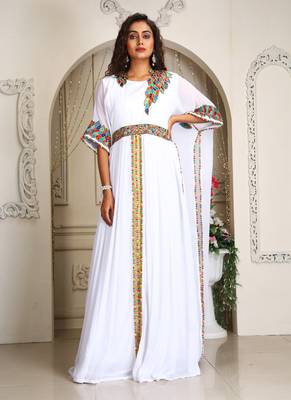 White moroccan embroidery kaftan for women dubai kaftan 1
