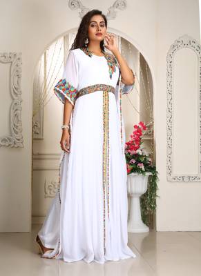 White moroccan embroidery kaftan for women dubai kaftan 2