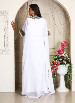 White moroccan embroidery kaftan for women dubai kaftan 4