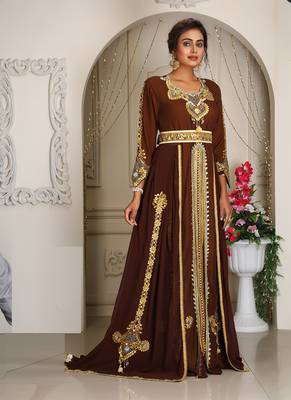 Brown elegant designer kaftan moroccon islamic bridal caftans 2