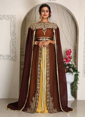 Brown Georgette Stone Work Kaftan 1