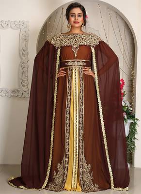Brown Georgette Stone Work Kaftan 2