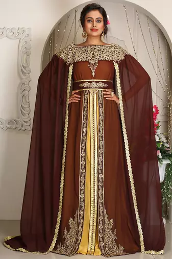 Brown Georgette Stone Work Kaftan