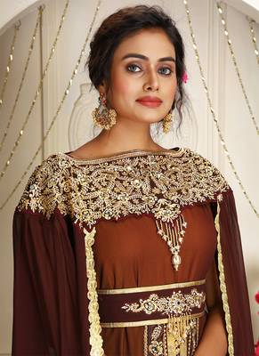 Brown Georgette Stone Work Kaftan 3