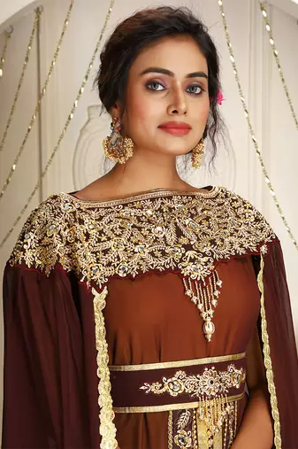 Brown Georgette Stone Work Kaftan