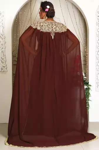 Brown Georgette Stone Work Kaftan