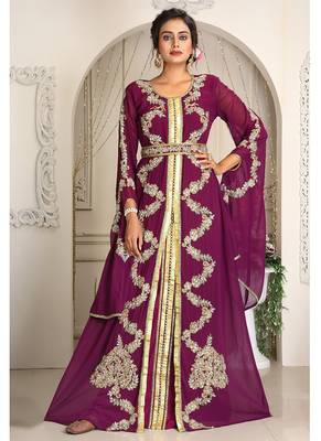 Violet designer hand beaded moroccan party wedding kaftan 1